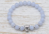 CGB7460 8mm blue lace agate bracelet with leopard head for men or women