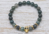 CGB7466 8mm moss agate bracelet with skull for men or women