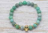 CGB7467 8mm grass agate bracelet with skull for men or women