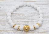 CGB7470 8mm white candy jade bracelet with lion head for men or women