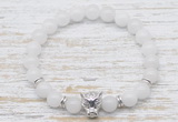 CGB7471 8mm white jade bracelet with leopard head for men or women