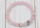 CGB7486 8mm rose quartz bracelet with flower charm for men or women