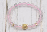 CGB7487 8mm rose quartz bracelet with owl head for men or women