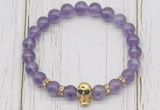 CGB7489 8mm amethyst bracelet with skull for men or women