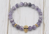 CGB7491 8mm dogtooth amethyst bracelet with skull for men or women