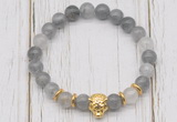 CGB7493 8mm cloudy quartz bracelet with tiger head for men or women