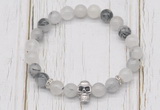 CGB7494 8mm black rutilated quartz bracelet with skull for men or women