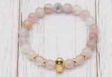 CGB7496 8mm pink quartz bracelet with skull for men or women