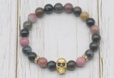 CGB7510 8mm tourmaline bracelet with skull for men or women