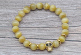 CGB7515 8mm golden tiger eye bracelet with skull for men or women