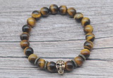 CGB7516 8mm yellow tiger eye bracelet with skull for men or women