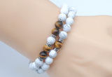 CGB7601 8mm matte white howlite & yellow tiger eye mala stretchy bracelets