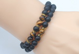 CGB7603 8mm matte black onyx & yellow tiger eye mala stretchy bracelets