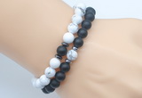 CGB7604 8mm matte black onyx & white howlite mala stretchy bracelets