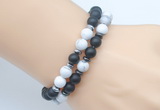 CGB7605 8mm matte black onyx & white howlite mala stretchy bracelets