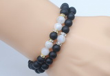 CGB7606 8mm matte black onyx & white moonstone mala stretchy bracelets