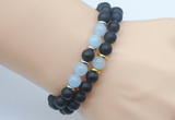 CGB7607 8mm matte black onyx & aquamarine mala stretchy bracelets