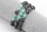 CGB7608 8mm matte black labradorite & amazonite mala stretchy bracelets