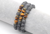 CGB7609 8mm matte black labradorite & yellow tiger eye mala stretchy bracelets