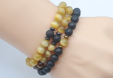 CGB7612 8mm black lava & golden tiger eye mala stretchy bracelets