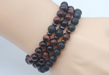 CGB7614 8mm black lava & red tiger eye mala stretchy bracelets