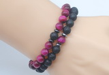 CGB7616 8mm black lava & red tiger eye mala stretchy bracelets