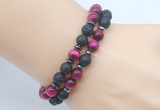 CGB7617 8mm black lava & red tiger eye mala stretchy bracelets