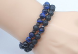 CGB7618 8mm black lava & blue tiger eye mala stretchy bracelets