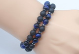 CGB7619 8mm black lava & blue tiger eye mala stretchy bracelets