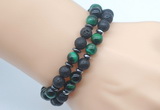 CGB7621 8mm black lava & green tiger eye mala stretchy bracelets