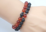 CGB7623 8mm black lava & red agate mala stretchy bracelets