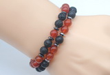 CGB7624 8mm black lava & red agate mala stretchy bracelets