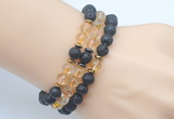 CGB7625 8mm black lava & citrine gemstone mala stretchy bracelets