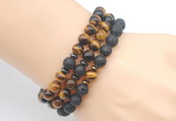 CGB7626 8mm black lava & yellow tiger eye mala stretchy bracelets