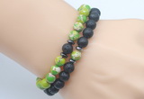 CGB7628 8mm black lava & green sea sediment jasper mala stretchy bracelets