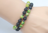 CGB7629 8mm black lava & green sea sediment jasper mala stretchy bracelets