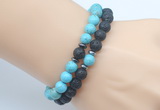 CGB7630 8mm black lava & blue turquoise mala stretchy bracelets