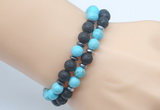 CGB7631 8mm black lava & blue turquoise mala stretchy bracelets