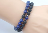 CGB7632 8mm black lava & lapis lazuli mala stretchy bracelets