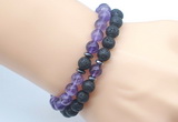 CGB7634 8mm black lava & amethyst gemstone mala stretchy bracelets