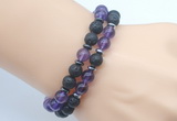 CGB7635 8mm black lava & amethyst gemstone mala stretchy bracelets