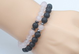 CGB7636 8mm black lava & rose quartz mala stretchy bracelets