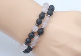 CGB7637 8mm black lava & rose quartz mala stretchy bracelets