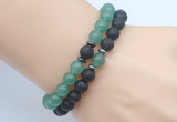 CGB7638 8mm black lava & green aventurine mala stretchy bracelets