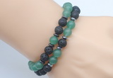 CGB7639 8mm black lava & green aventurine mala stretchy bracelets