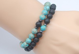 CGB7640 8mm black lava & blue sea sediment jasper mala stretchy bracelets