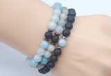 CGB7642 8mm black lava & amazonite gemstone mala stretchy bracelets