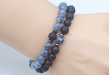 CGB7644 8mm black lava & blue spot stone mala stretchy bracelets