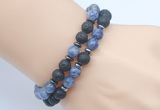 CGB7646 8mm black lava & blue spot stone mala stretchy bracelets