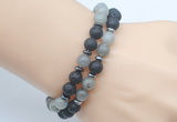 CGB7648 8mm black lava & labradorite gemstone mala stretchy bracelets